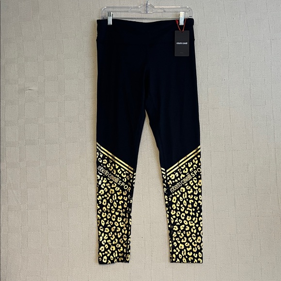 NWT Roberto Cavalli Sport Black and Gold Animal Print Leggings Size Large New - Picture 2 of 9